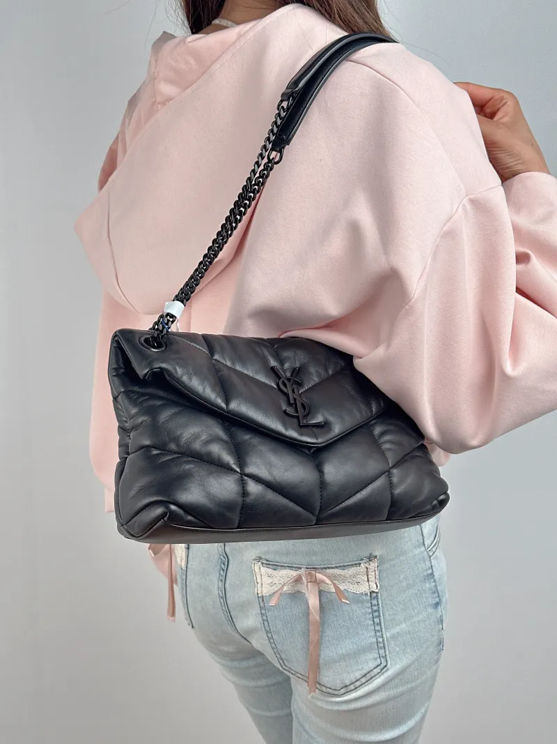 SAINT LAURENT Shoulder Bag PUFFER Black SL ambskin Small 29 × 11 × 17 cm — on-model view 1 of 2