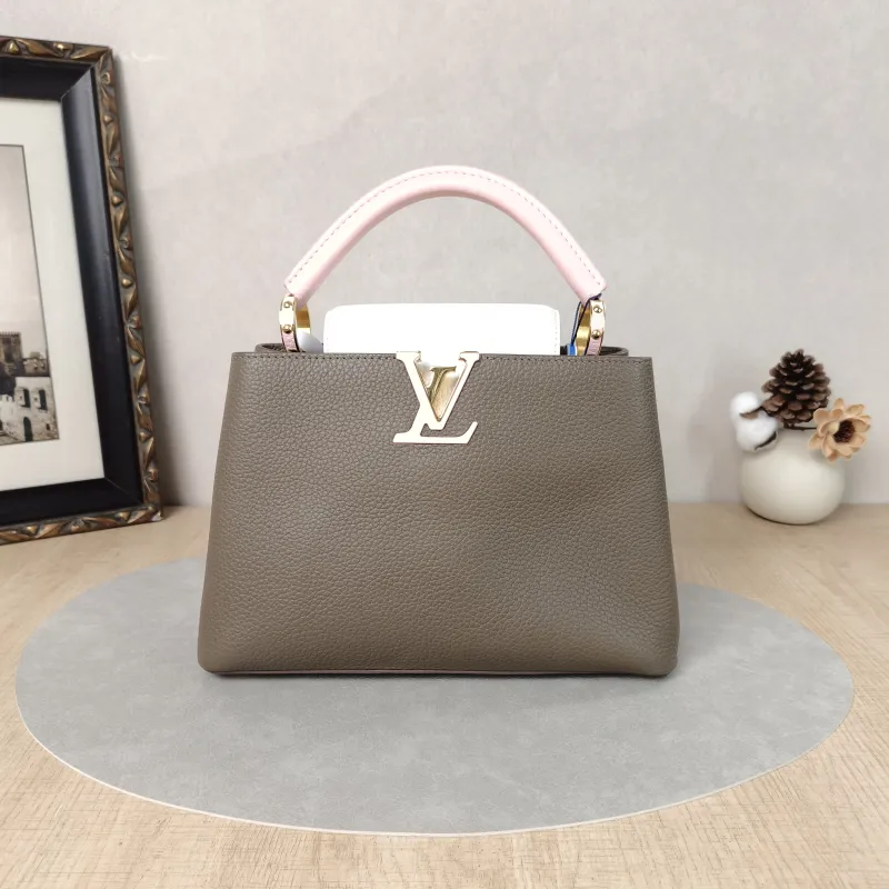 Louis Vuitton Top Handle Bag Capucines Pink Brown White Calfskin BB27 × 9 × 17.5 cm