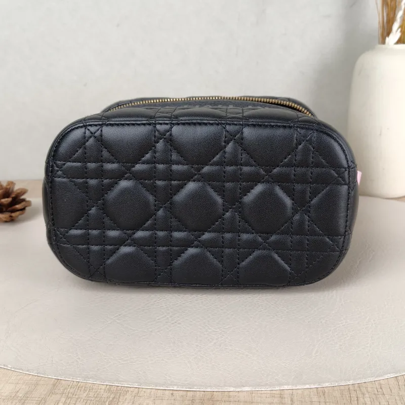 DIOR Top Handle Bag Travel Vanity Cosmetic Bag Black Lambskin Canvas 18.5 × 10 × 14 cm — cover view 4 of 5