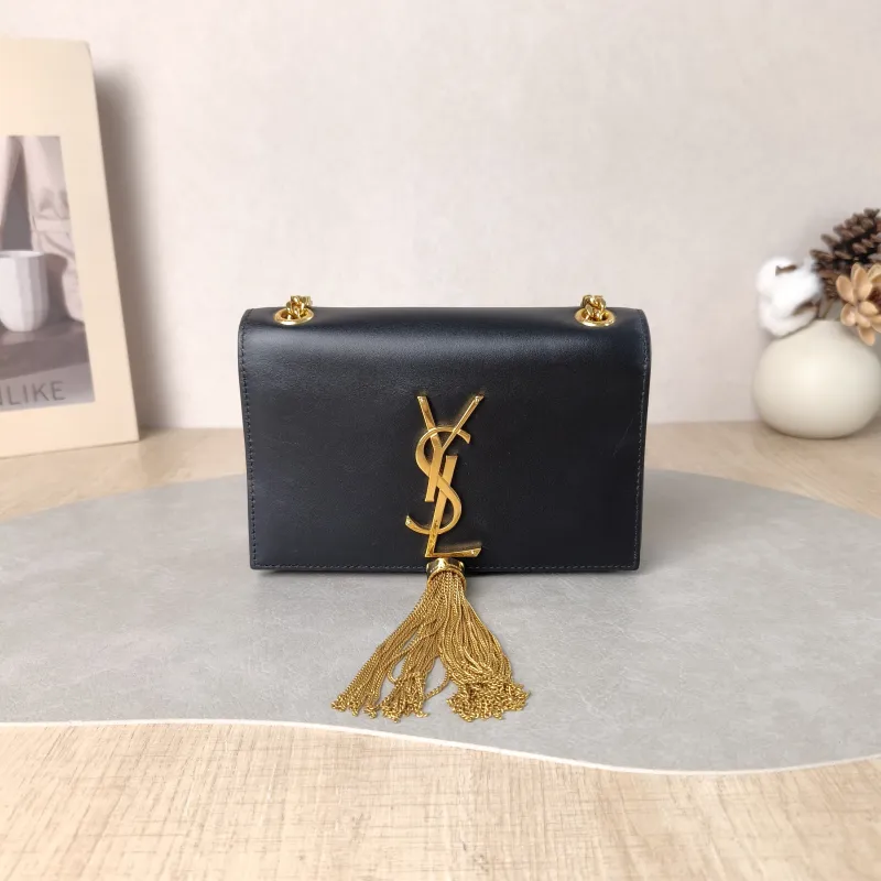 SAINT LAURENT Crossbody Bag KATE Black Calfskin Mini 17 × 5 × 11.5 cm