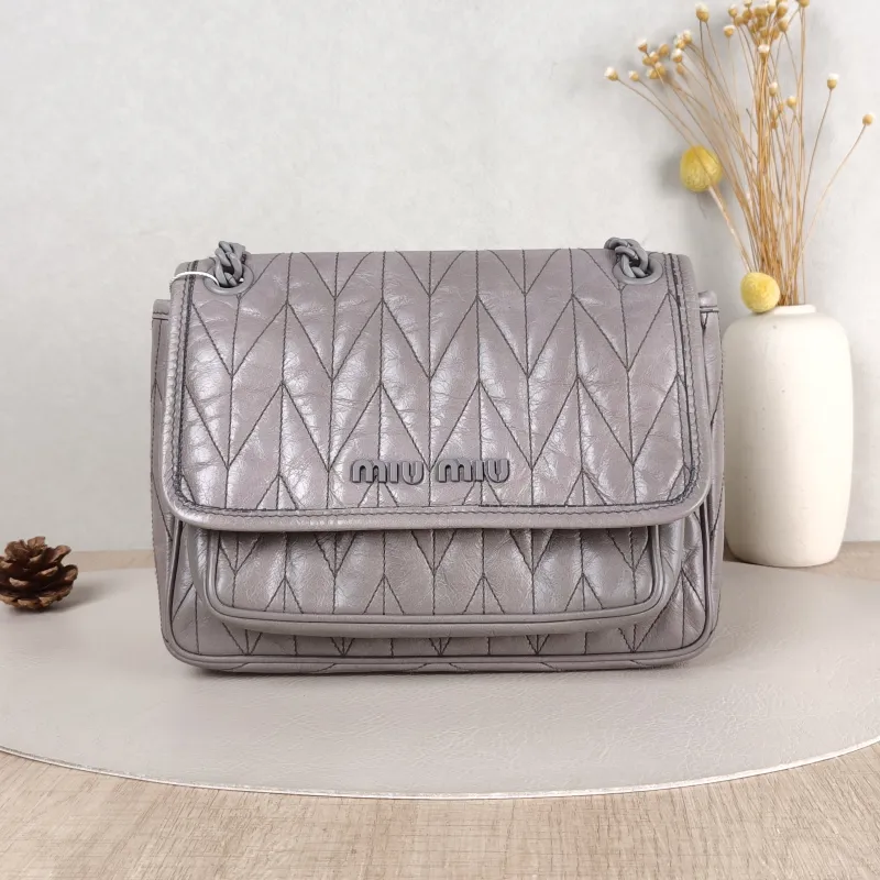 Miumiu Crossbody Bag Crossbody Bag Grey Calfskin One Size 21 × 7 × 17 cm