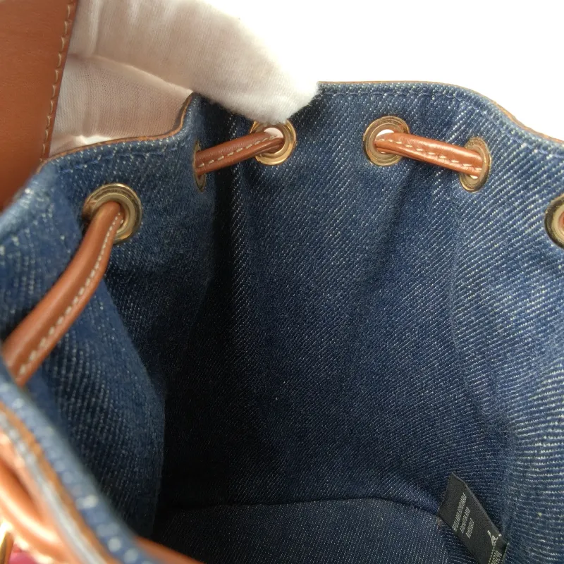 FENDI Crossbody Bag Mon Tresor Bucket Bag Blue Brown Calfskin，Canvas Mini 12 × 10 × 18 cm — detail view 9 of 12