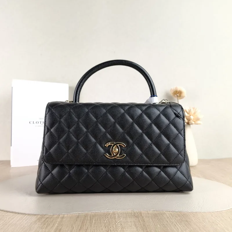 Chanel Top Handle Bag Coco Handle​ Black Grained Calfskin Medium 29 × 12 × 18 cm