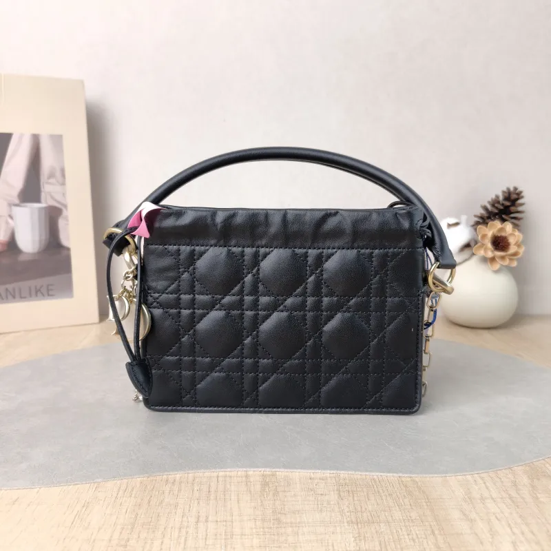 DIOR Crossbody Bag Lady Milly Chain Bag Black Lambskin Mini 19 × 5 × 13 cm