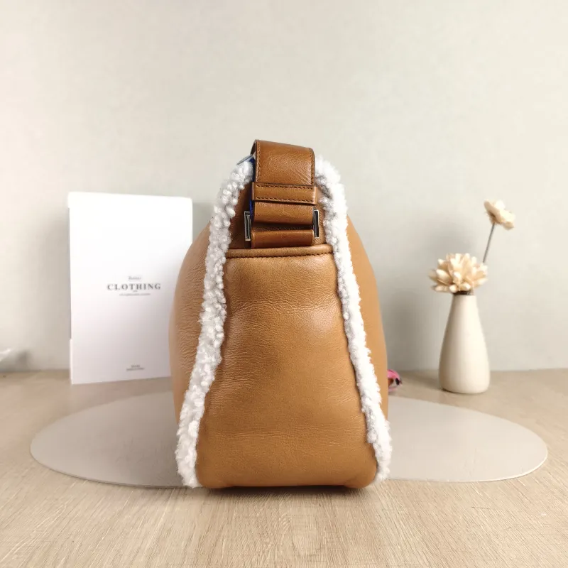 PRADA Crossbody Bag Messenger Bag Crossbody Bag Brown Lambskin · One Size 34 × 12 × 25 cm — detail view 8 of 10