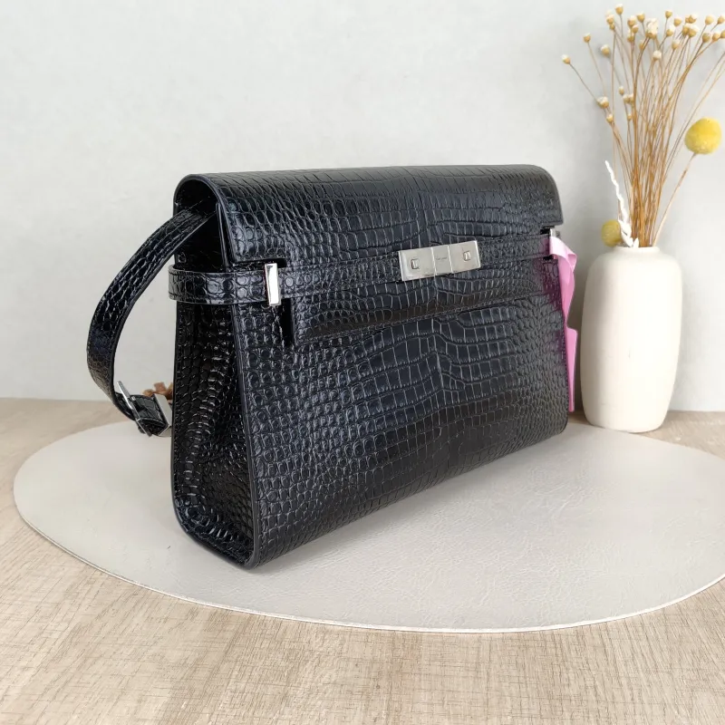 SAINT LAURENT Shoulder Bag MANHATTAN Black Embossed Calfskin Medium 29 × 7.5 × 20 cm — cover view 3 of 5