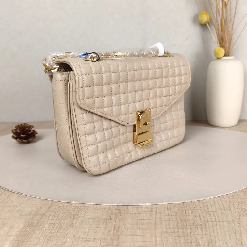 CELINE Crossbody Bag C Bag Chain Bag Beige Calfskin Medium 21.5 × 7 × 15 cm — cover view 5 of 5