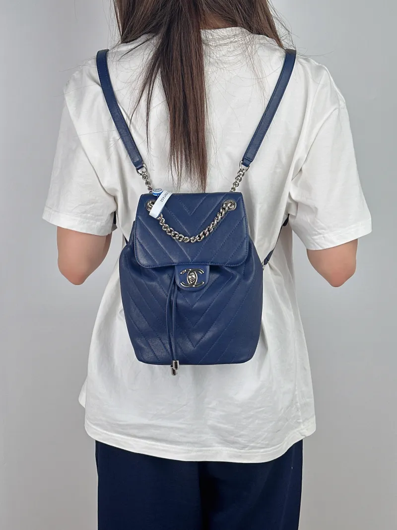 Chanel Backpackv Backpack Navy Lambskin Small18 × 11 × 23 cm — on-model view 2 of 2