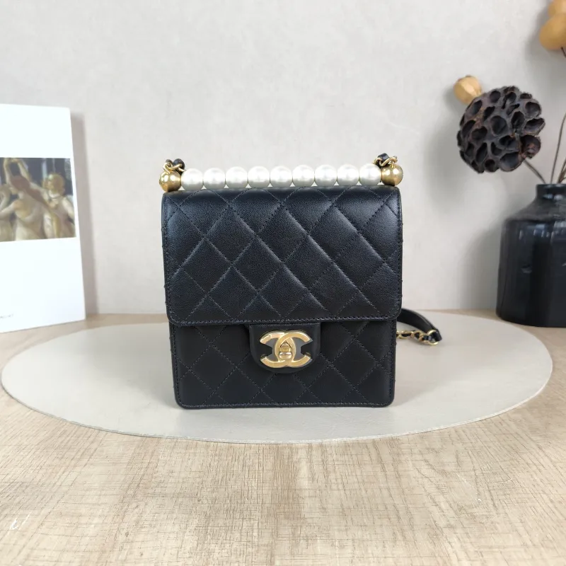 Chanel Crossbody Bag Pearl Crossbody Bag Black Calfskin One Size 15.5 × 5 × 15.5 cm 29