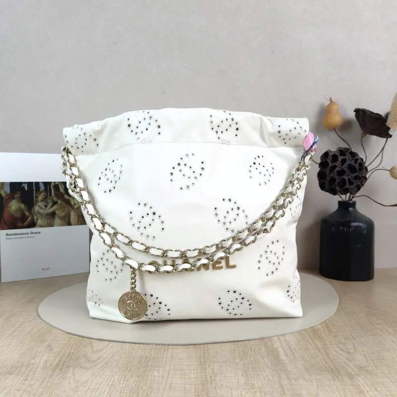 Chanel Shoulder Bag 22Bag White Gold Calfskin Small 35 × 7 × 37 cm
