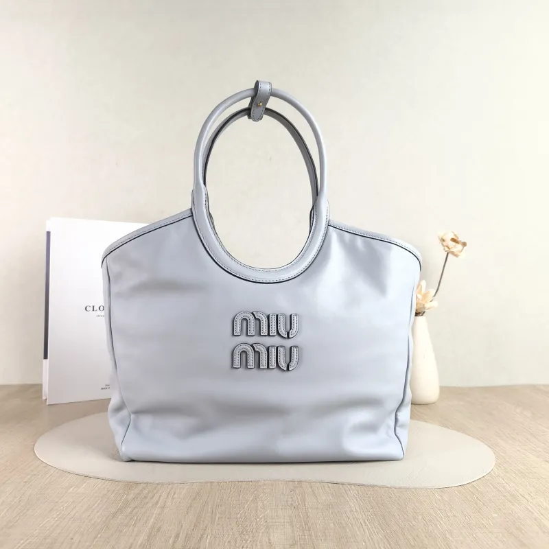 Miumiu Shoulder Bag IVY Tote Shopping Tote Blue Calfskin One Size 28 × 12.5 × 26 cm