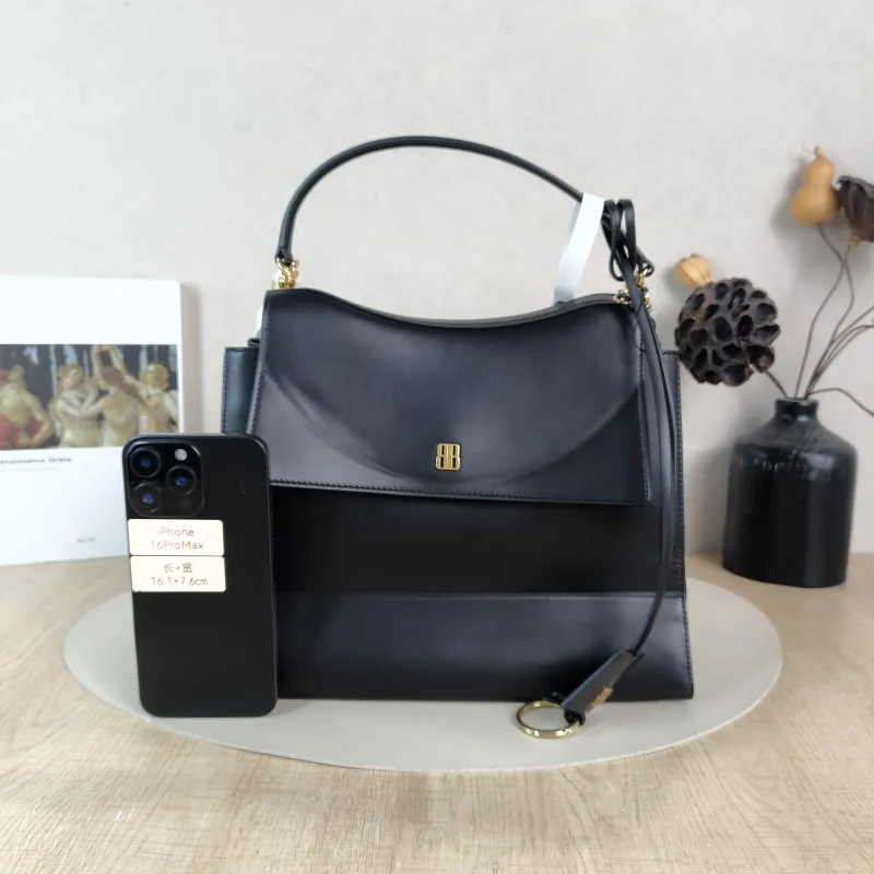 BALENCIAGA Crossbody Bag Top Handle Crossbody Bag Black Calfskin One Size 28 × 12 × 23 cm — cover view 4 of 6