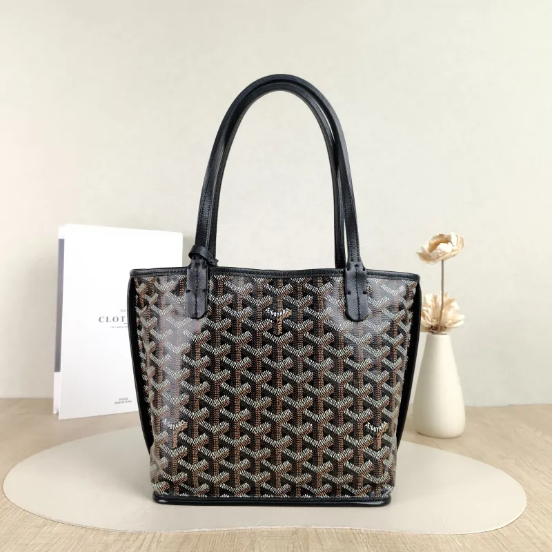 GOYARD Top Handle Bag ANJOU Shopping Tote Black ine Canvas Mini 19.5 × 9 × 19.5 cm — cover view 5 of 5