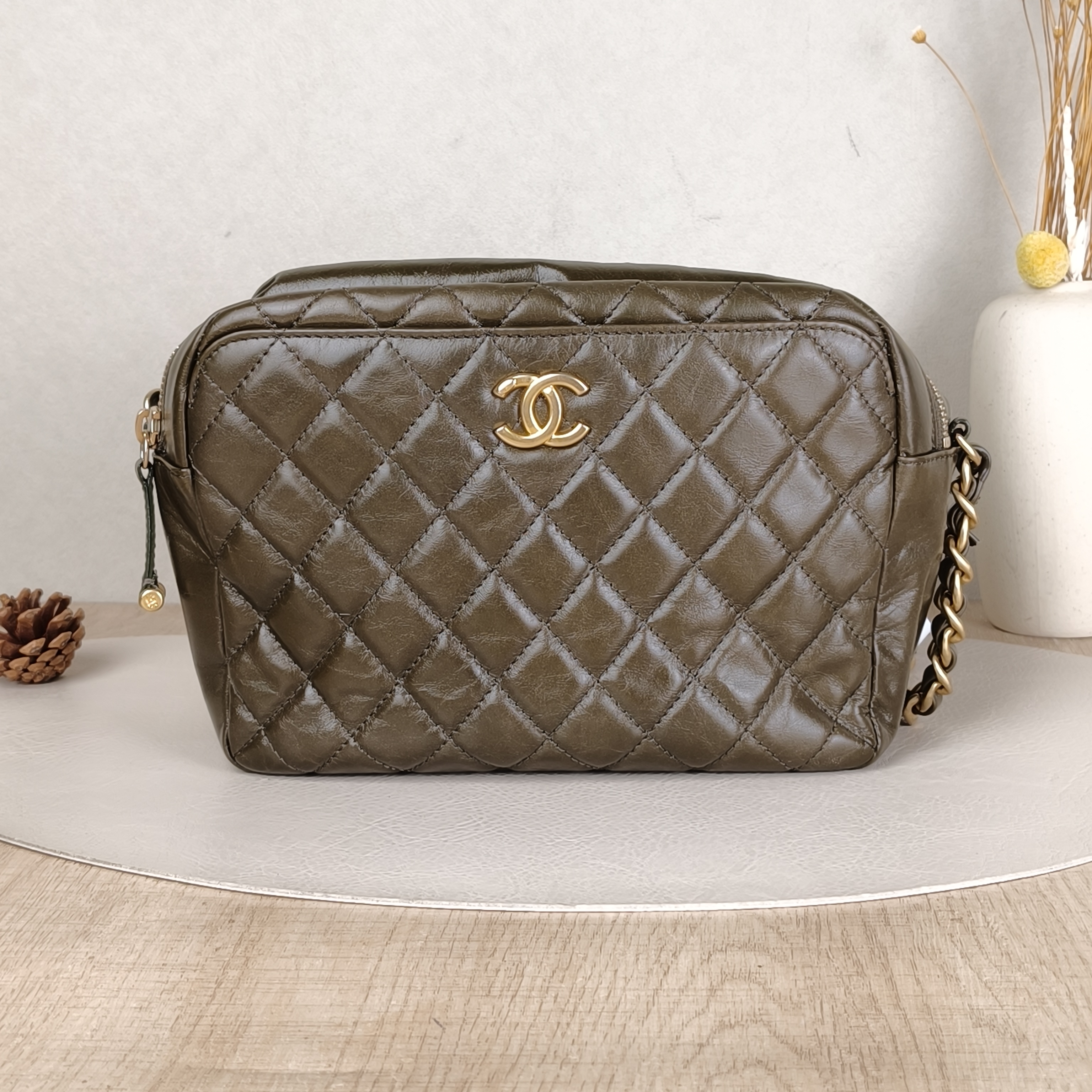 Chanel Crossbody Bag Camera Bag Waxed Leather 22.5 × 9 × 16.5 cm