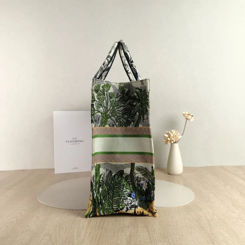 DIOR Top Handle Bag Book Tote Embroidered Green Canvas Large 42 × 18.5 × 35 cm — detail view 1 of 9