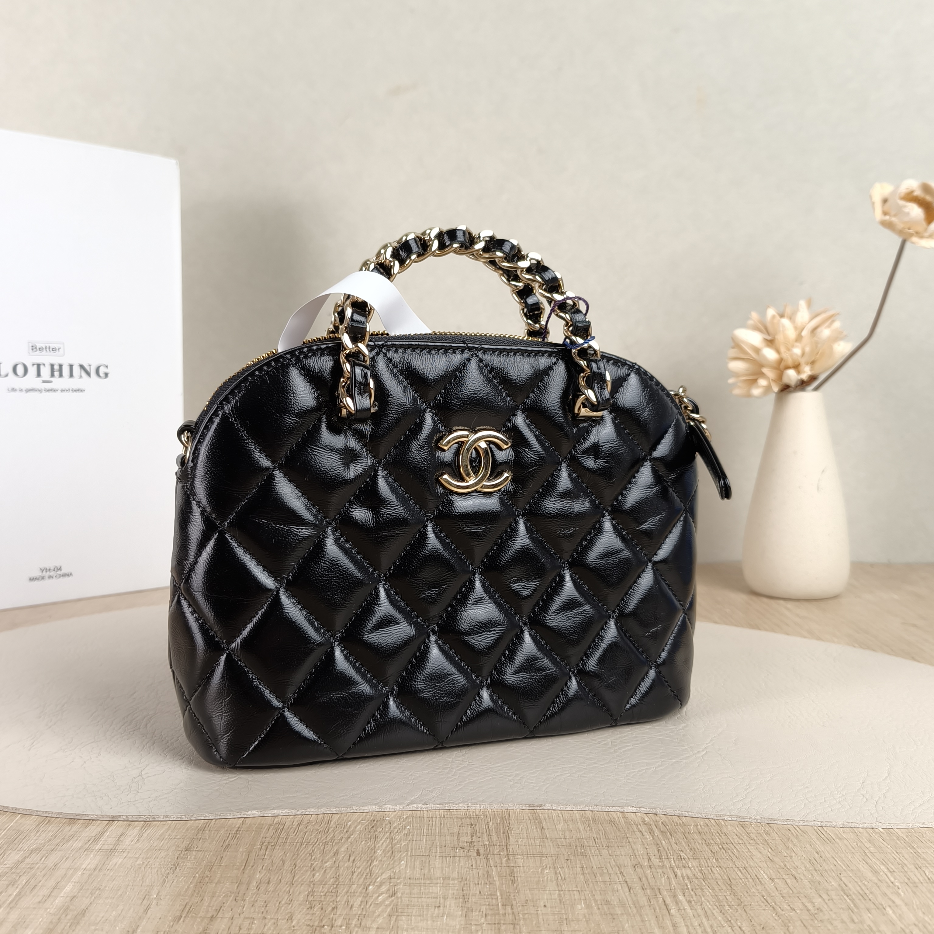 Chanel Crossbody Bag Dome Bag Crossbody Bag Black Waxed Leather One Size20 × 6 × 15 cm — cover view 5 of 5