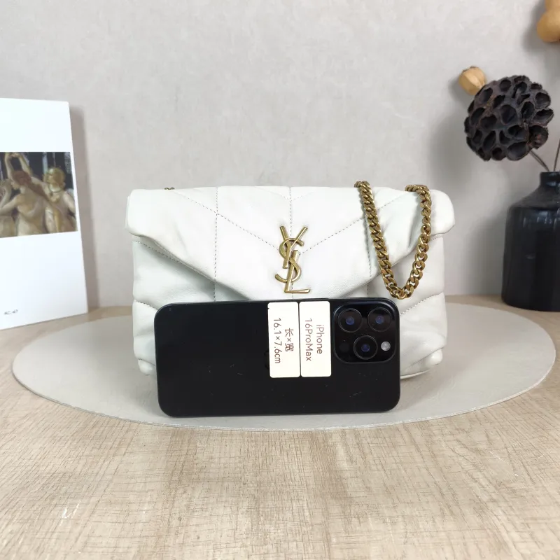 SAINT LAURENT Crossbody Bag LOULOU PUFFER White Lambskin Mini 23 × 8.5 × 15.5 cm — cover view 5 of 5