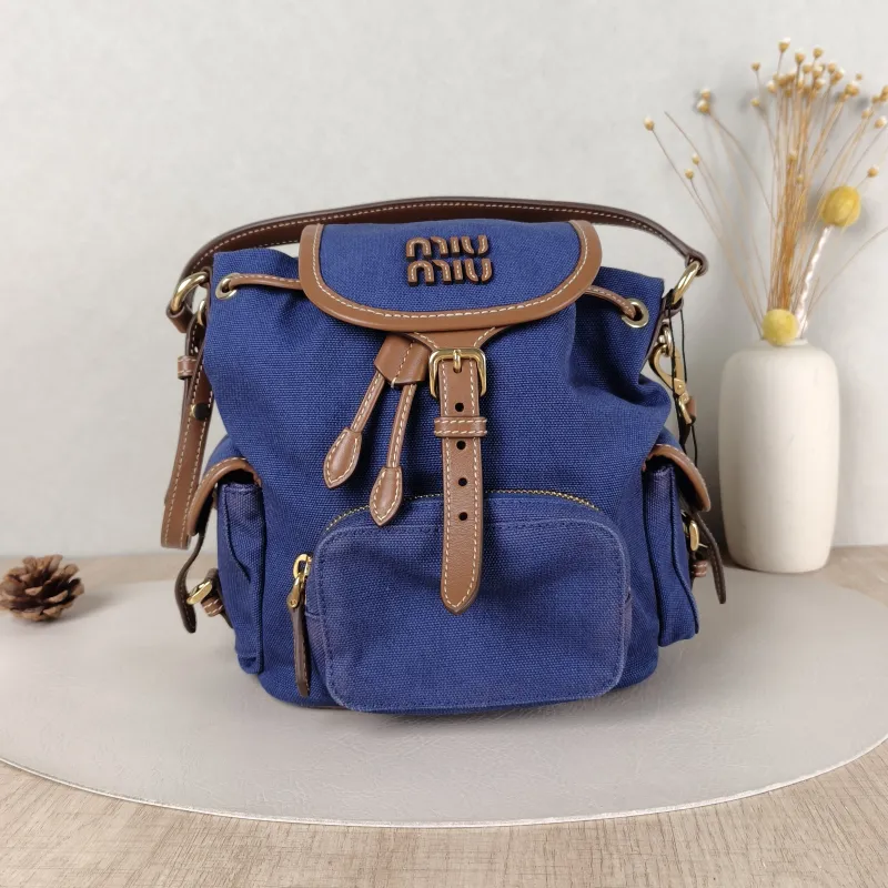 Miumiu Backpack Backpack Blue Medium18 × 11.5 × 22 cm