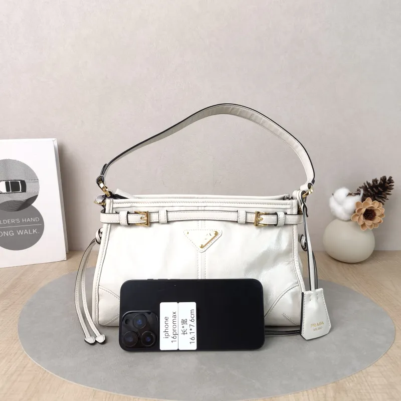 PRADA Shoulder Bag Bonnie Shoulder Bag White Waxed Leather Calfskin Small26 × 10 × 17 cm — cover view 6 of 6