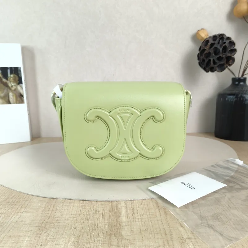 CELINE Crossbody Bag FOLCO TRIOMPHE Green Calfskin One Size 18.5 × 7 × 15 cm — cover view 3 of 6