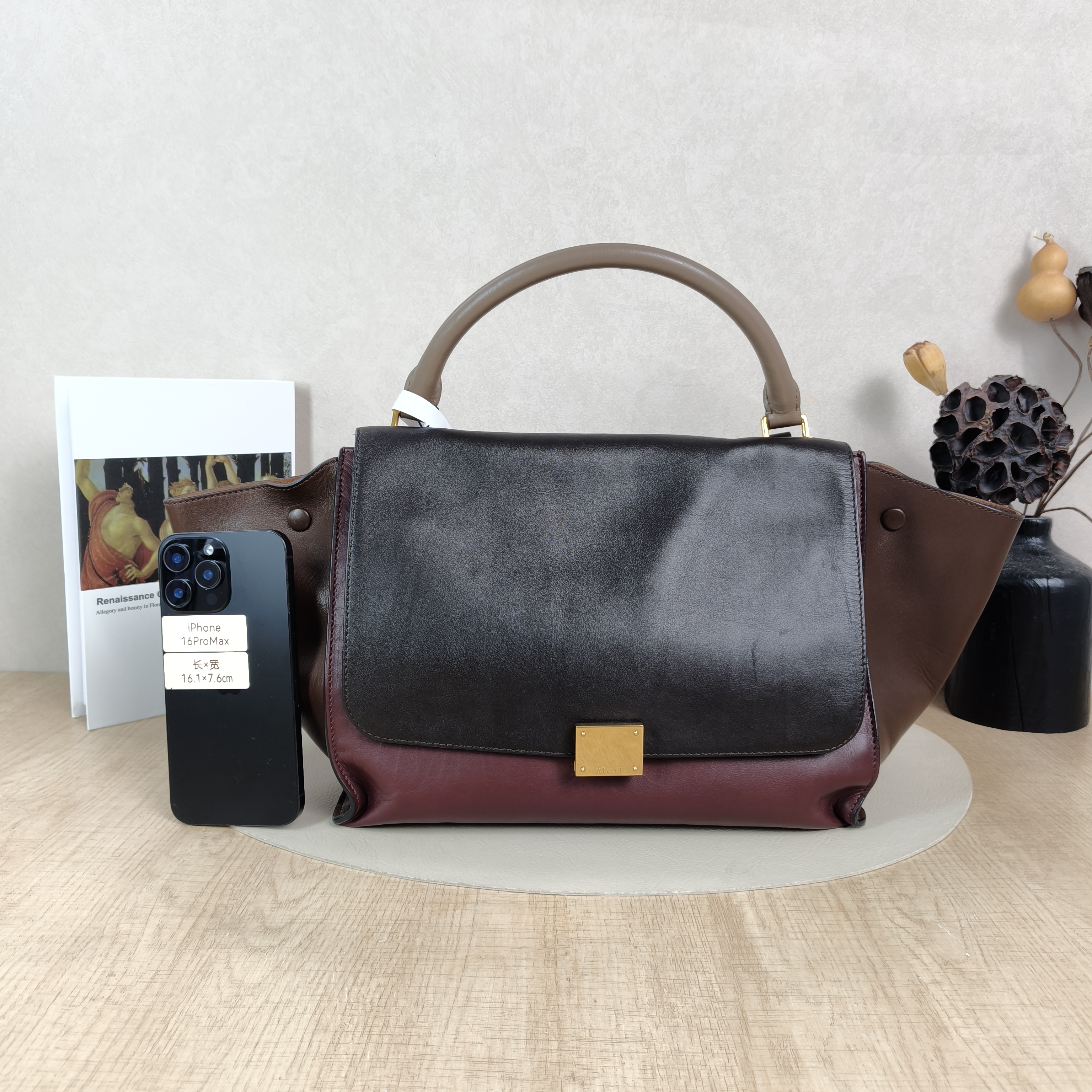 CELINE Crossbody Bag Trapeze Red Brown Calfskin Medium30 × 15 × 24 cm — cover view 4 of 5
