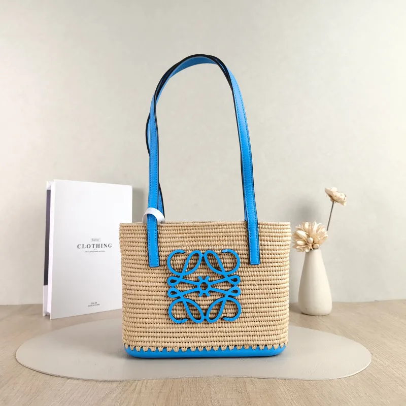 LOEWE Top Handle Bag basket anagram Blue Woven One Size 22 × 7 × 17 cm
