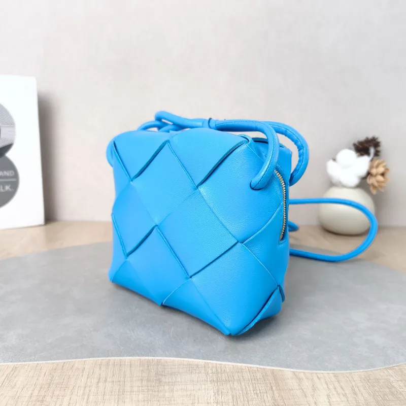 Bottega Veneta Crossbody Bag Cassette Woven Camera Bag Blue Lambskin Mini 14.5 × 7 × 14.5 cm — cover view 5 of 5