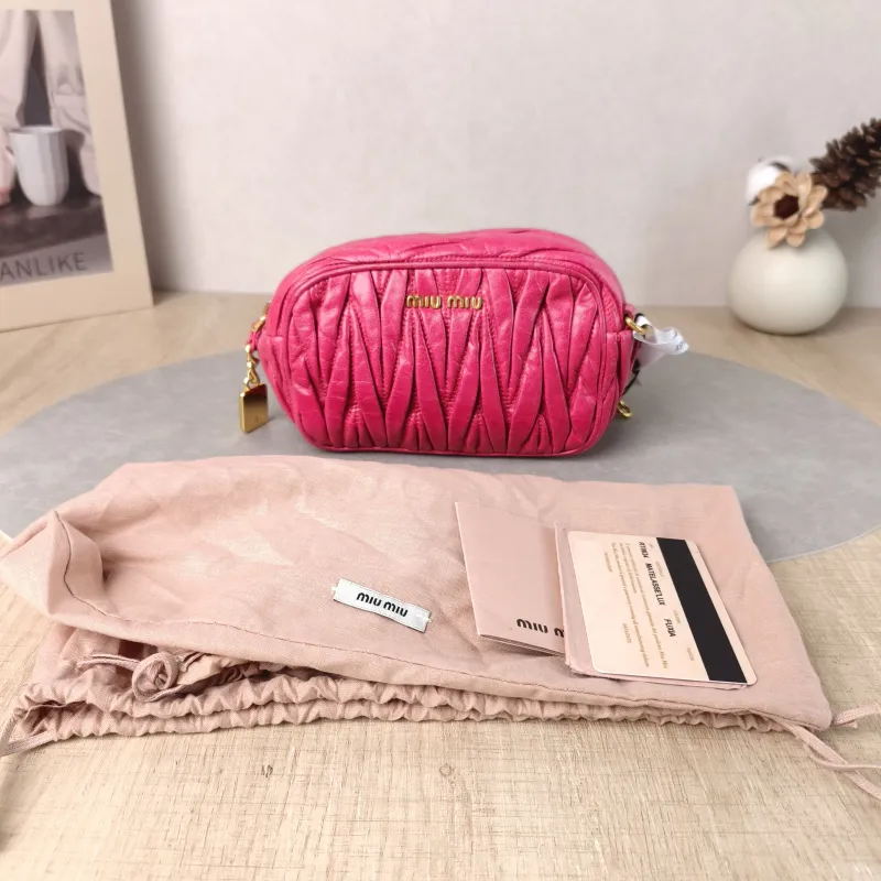 Miumiu Shoulder Bag Camera Bag Red Waxed Leather 16 × 6 × 10 cm — cover view 3 of 6