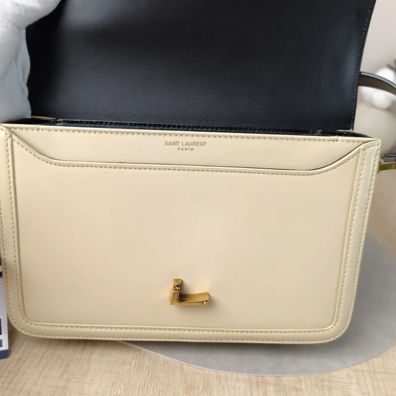 SAINT LAURENT Crossbody Bag Solferino Box Shoulder Bag Beige Black Calfskin Medium 23 × 16 × 7 cm — detail view 11 of 12