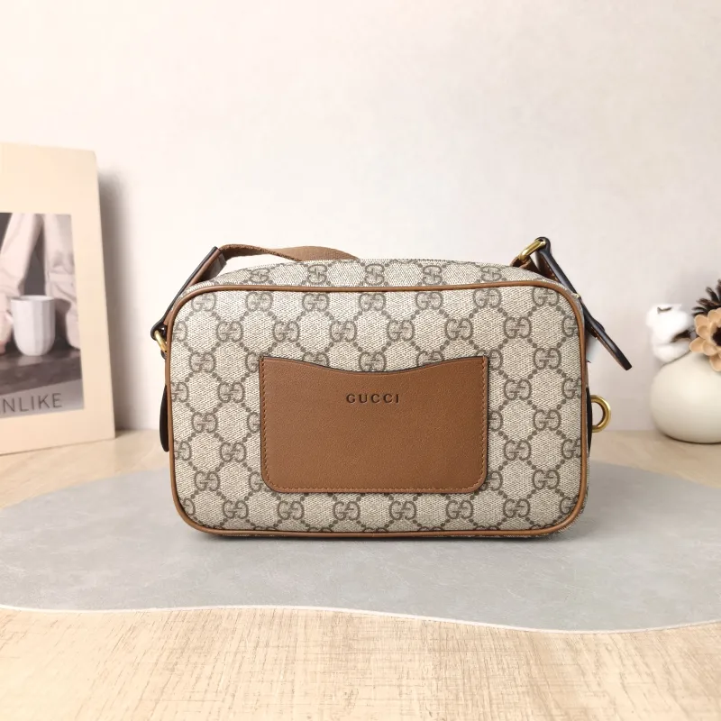 GUCCI Crossbody Bag Camera Bag Brown PVC Small 22.5 × 5.5 × 14 cm