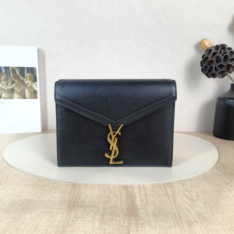 SAINT LAURENT Crossbody Bag Cassandra Black Grained Calfskin Medium 22 × 5.5 × 16.5 cm