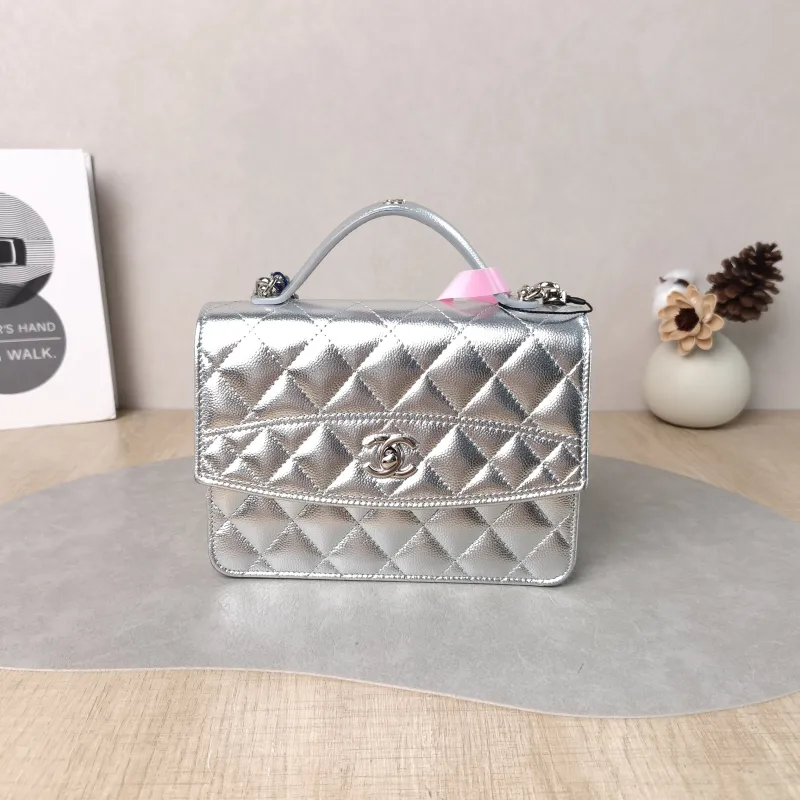 Chanel Backpack Backpack Silver Grained Calfskin One Size 18.2 × 5 × 14 cm
