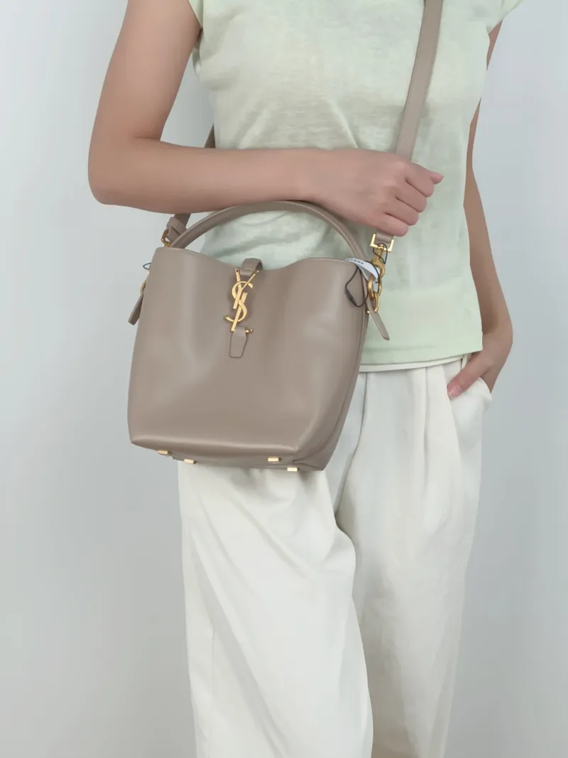 SAINT LAURENT Shoulder Bag LE 37 Brown Calfskin Small17 × 13 × 20 cm — on-model view 2 of 3