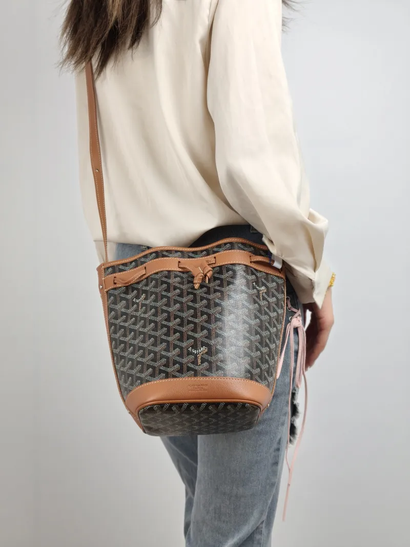 GOYARD Crossbody Bag Petit Flot Brown PVC Small 17 × 14.5 × 23 cm — on-model view 2 of 2
