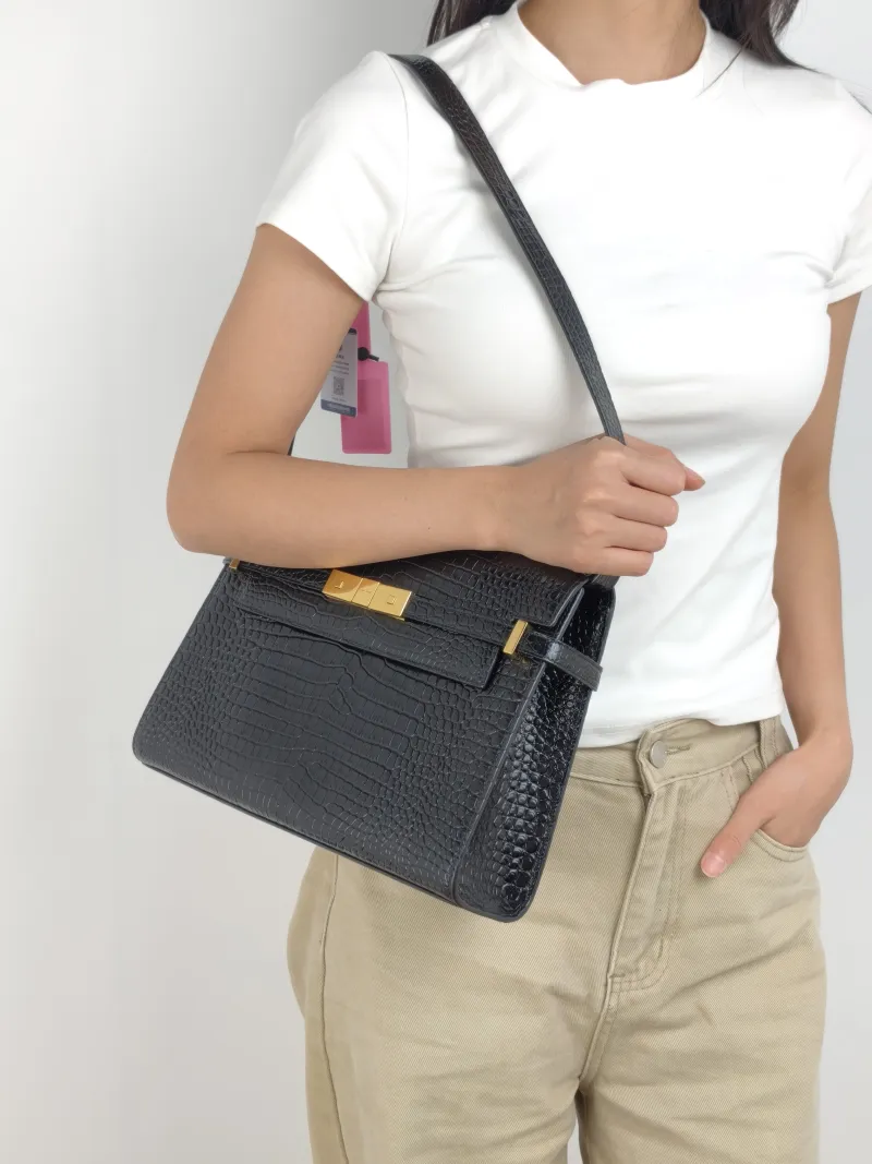 SAINT LAURENT Shoulder Bag MANHATTAN Black Calfskin Medium 29 × 7.5 × 20 cm — on-model view 2 of 2