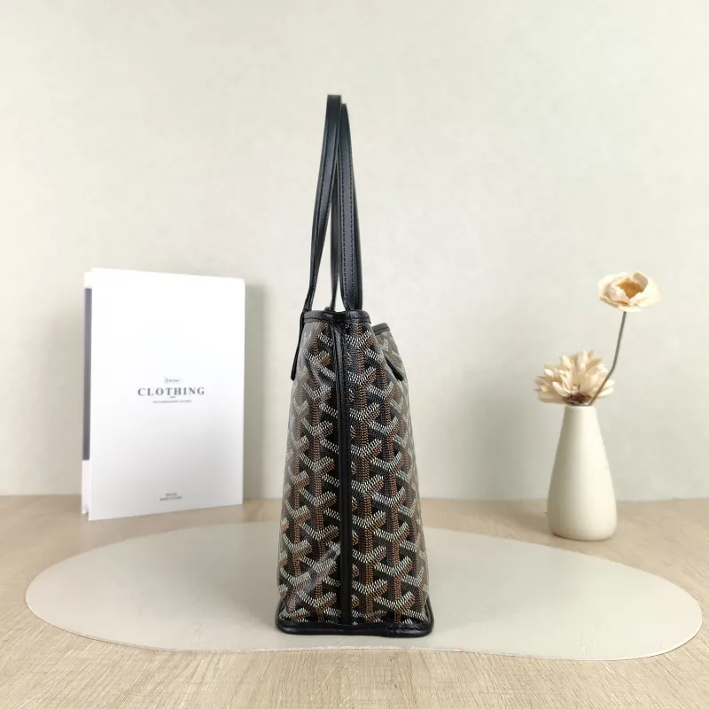 GOYARD Top Handle Bag ANJOU Shopping Tote Black ine Canvas Mini 19.5 × 9 × 19.5 cm — detail view 10 of 11