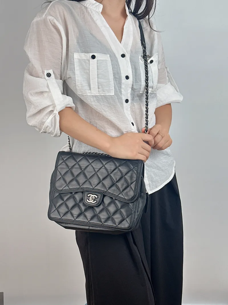 Chanel Crossbody Bag cf Collection Crossbody Bag Black Calfskin 25 × 10 × 18 cm 18 — on-model view 2 of 2