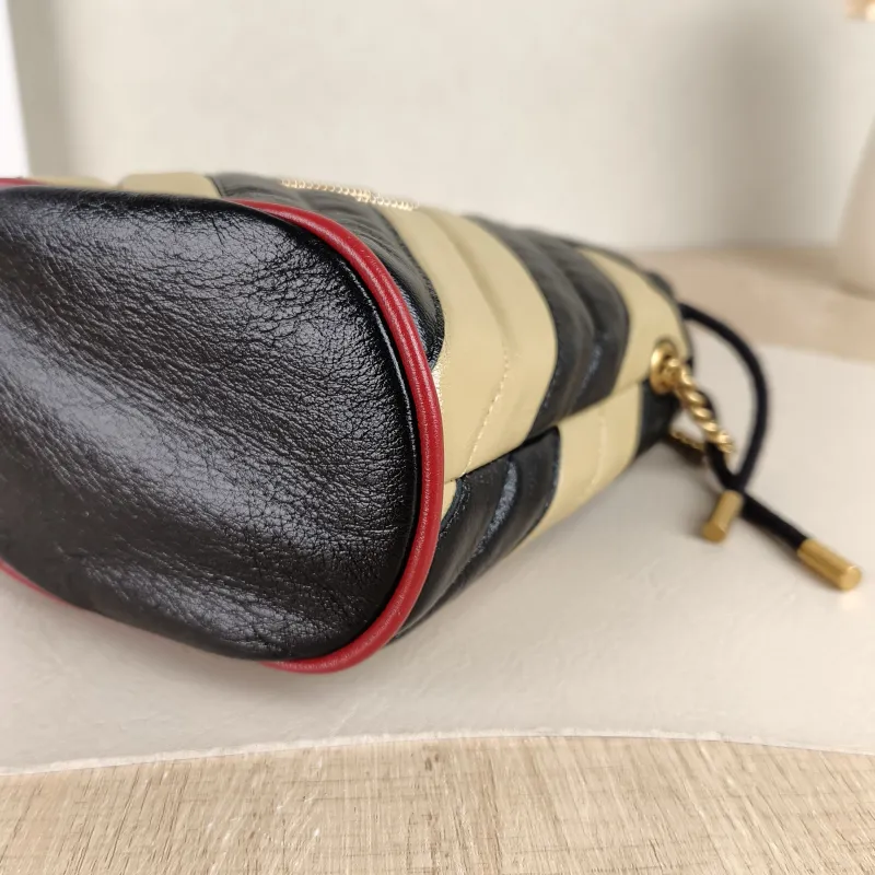 GUCCI Crossbody Bag GG Marmont Marmont Bucket Bag Black Brown Calfskin 14 × 10 × 17 cm — detail view 6 of 9