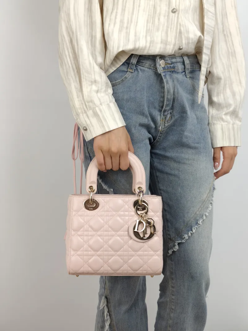 DIOR Top Handle Bag Pink Lambskin Small 20 × 8 × 18 cm — on-model view 2 of 2
