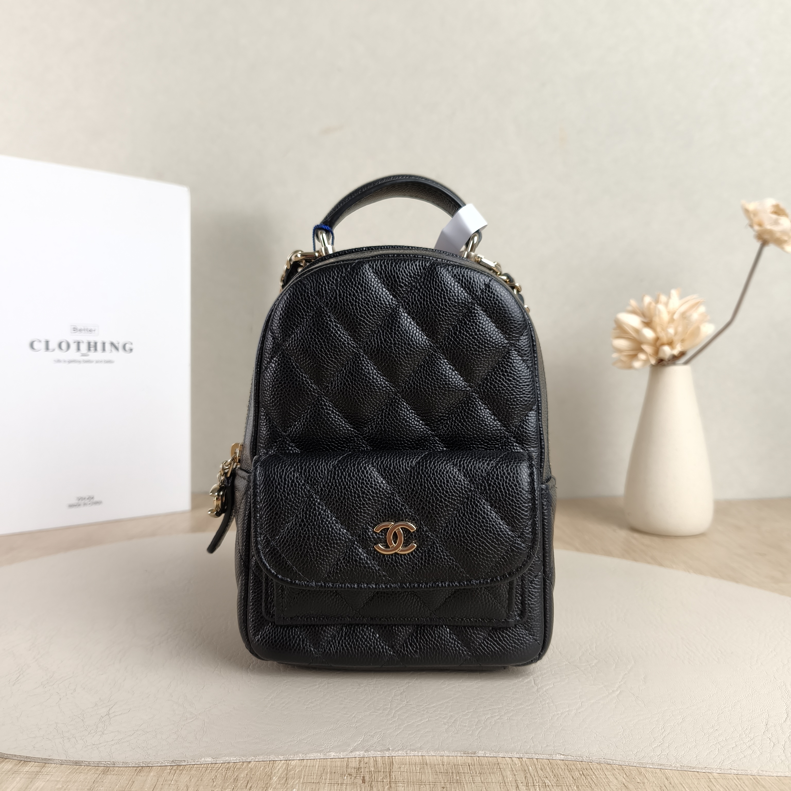 Chanel Crossbody Bag Mini Backpack Crossbody Bag Black Grained Calfskin One Size13 × 9 × 18 cm