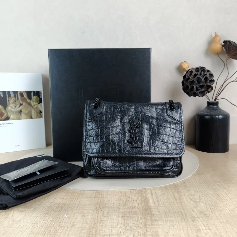 SAINT LAURENT Crossbody Bag Niki Black Waxed Leather Calfskin Small 21 × 7.5 × 16 cm — cover view 5 of 6