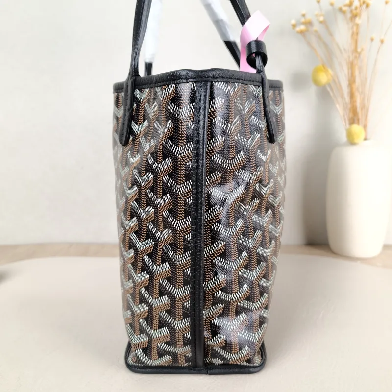 GOYARD Top Handle Bag ANJOU Shopping Tote Black ine Canvas Mini 19.5 × 9 × 19.5 cm — detail view 7 of 10