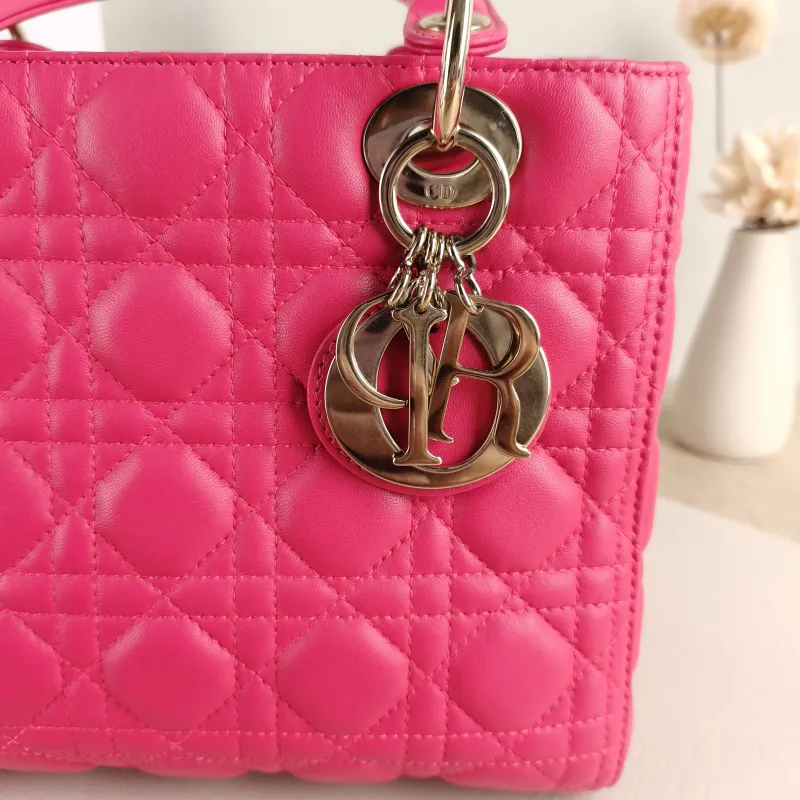 DIOR Top Handle Bag Lady Lady Dior Bag Red Lambskin Medium 24 × 12 × 21 cm — detail view 8 of 10