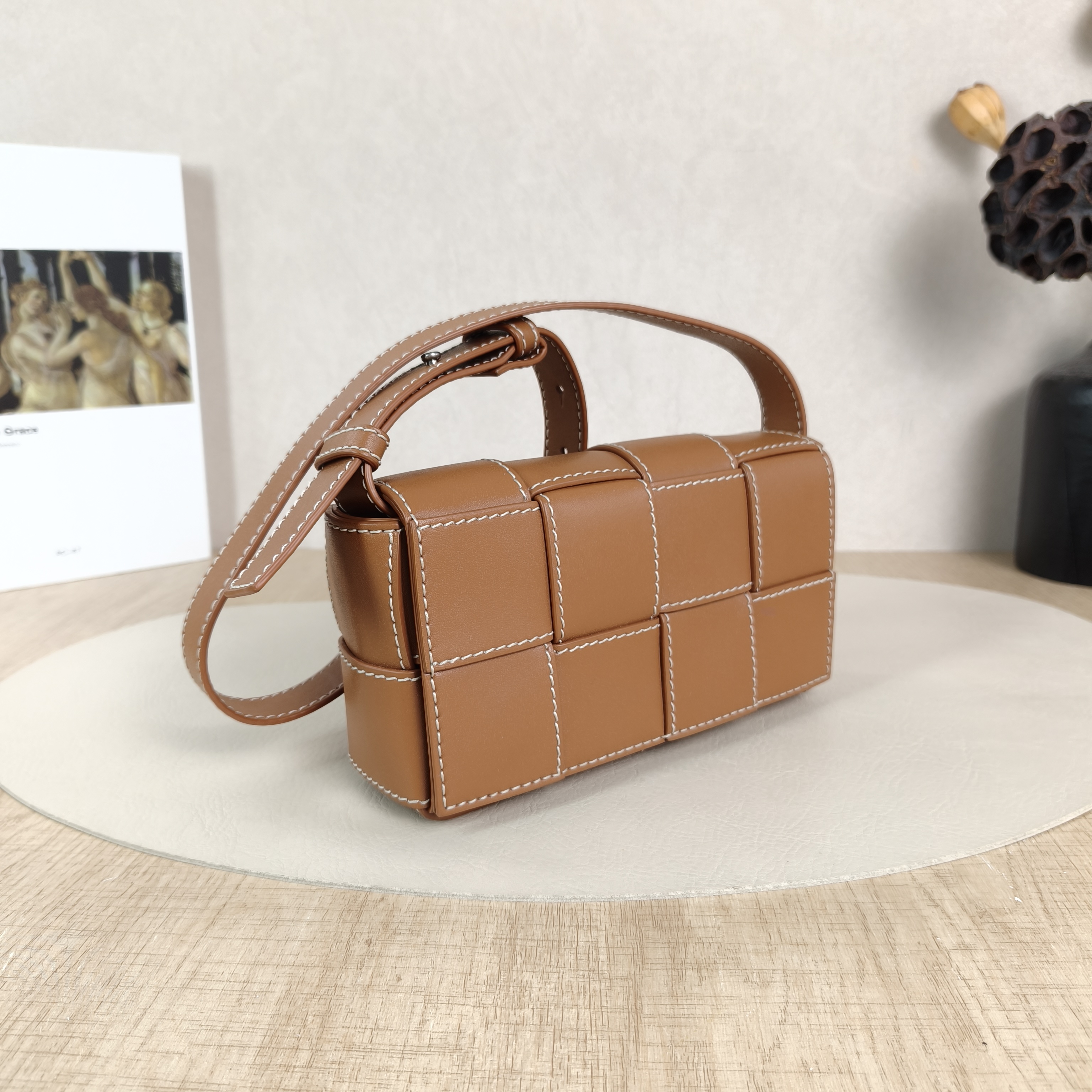 Bottega Veneta Belt Bag Cassette Woven Belt Bag Crossbody Bag Brown Calfskin One Size18 × 5 × 9.5 cm — cover view 4 of 5