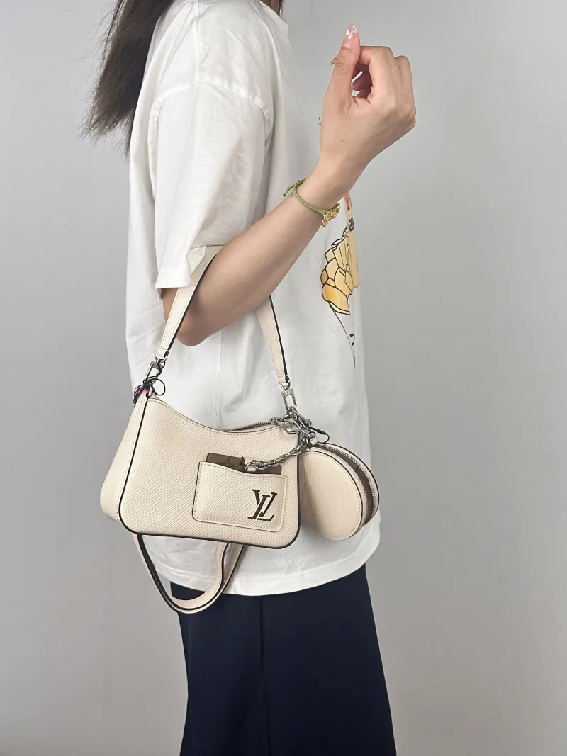 Louis Vuitton Shoulder Bag MARELLINI White Epi Embossed Calfskinmini19 × 6.5 × 13.5 cm — on-model view 3 of 3
