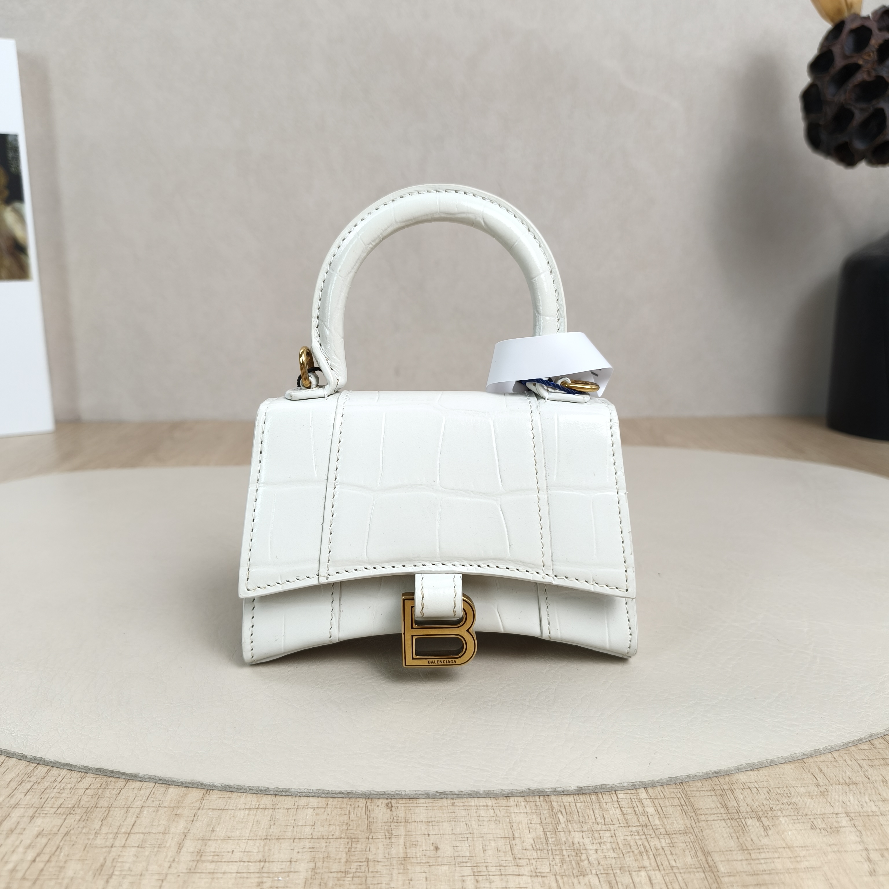 BALENCIAGA Crossbody Bag Hourglass Hourglass Bag White Calfskin Mini12 × 5.5 × 8 cm