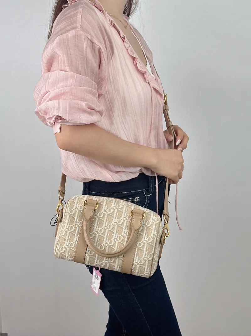 DIOR Shoulder Bag Groove 20 Top Handle Bag Taupe Canvas Small 20.5 × 12 × 13.5 cm — on-model view 2 of 2