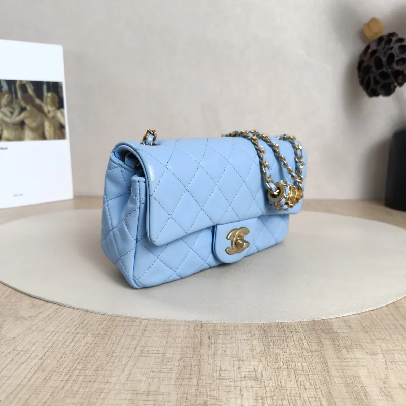 Chanel Crossbody Bag Classic Flap Large Mini CF Mini Blue Lambskin mini20 × 6 × 12 cm — cover view 7 of 10