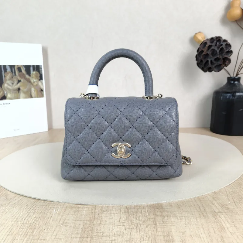 Chanel Crossbody Bag Coco Handle​ Dark Grey Grained Calfskin Mini 19 × 9 × 13 cm