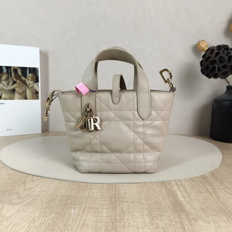DIOR Top Handle Bag TOUJOURS Edition Beige Calfskin Mini 13 × 12 × 15 cm